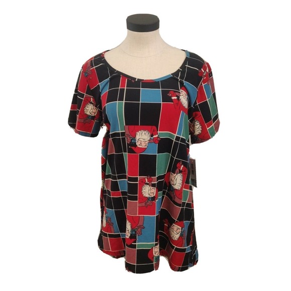 LulaRoe NEW Women's Classic T-shirt Size L Short Sleeve Santa Grid Pattern - Picture 1 of 6